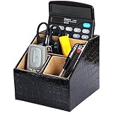 Songmics Desk Organizer Office Supplies Stationery Remote Holder Black Leather UBGS33B