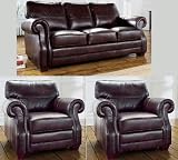 Italiano 3 Piece Suite 3+1+1 Seater Brown Leather Sofas