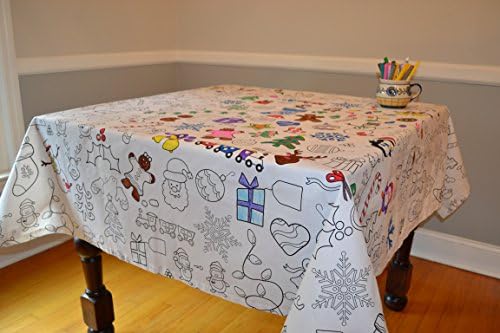 – Holiday Design – Rectangle Tablecloth – Fabric Coloring Tablecloth – Colorable Designs – Washable and Reusable – Coloring Activity for Children and Adults