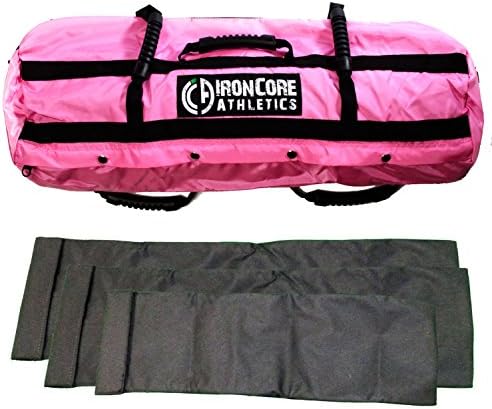 Sandbag Training Workout System - Large Pink Outer Shell with 75lb Capacity. Includes Three Internal Filler Bags