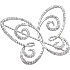 14K White Gold Open Butterfly Brooch with Diamond Accents. by The Jewelers Collection