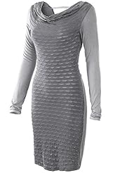 Cowl Neck Long Sleeves Open-Back Cotton/Knit  Dress