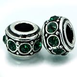 2 Two of Birthstone May Emerald Green Rhinestone Rhinestone spacer Bead Pandora Troll Chamilia Biagi Bead Compatible by Pro Jewelry