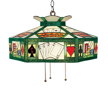 216-TX - Landmark Texas Hold Em 3-Light Island Light in Antique Brass with Tiffany Style Glass 216-TX