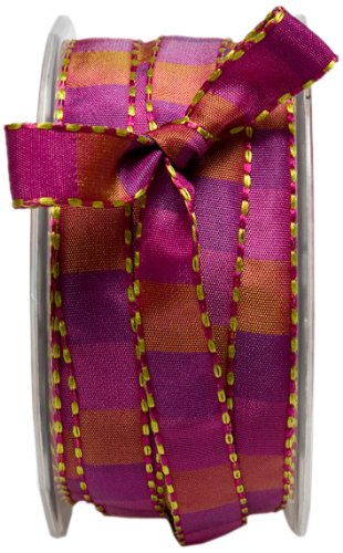 May Arts 1/2-Inch Wide Ribbon, Violet and Parrot Green Squares