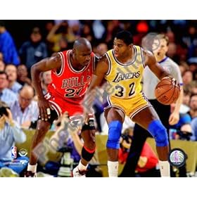  Michael Jordan & Magic Johnson 1990 Action - Chicago Bulls NBA 8x10 Photo
