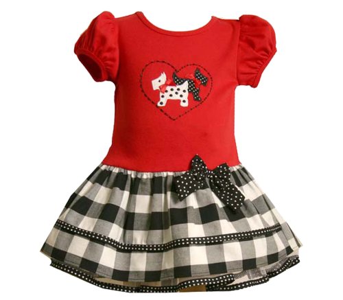 Bonnie Jean Baby/Infant 12M-24M RED BLACK WHITE CHECK Scottie Puppy Dog DROP WAIST Special Occasion Party Dress-24M BNJ-9338B-B19338