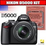 cheap Nikon D5000 12.3 MP DX Digital SLR Camera with 18-55mm f/3.5-5.6G VR Lens and 2.7-inch Vari-angle LCD + Mack 3 year Extended Warranty