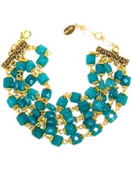 Rachel Reinhardt "Kate" 14k Gold Plated 7 Strand Blue Jade Gemstone Faceted Pillow Bead Bracelet