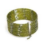 Glass Beads, Wire Dark Green Cuff Beaded Bangle Cuff [Dark Green] -Fair Trade Gifts