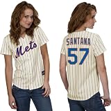 Johan Santana Jersey: Women's Majestic Home Ivory/Royal Replica New York Mets Jersey
