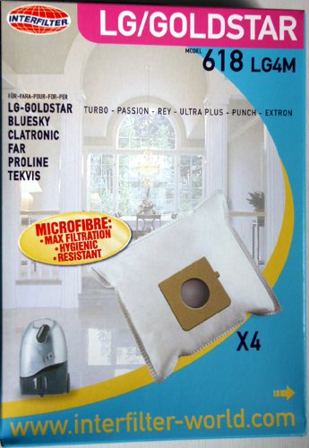4 sacs non tisses Interfilter (made in UE) adaptables pour | BLUE SKY - BVC 1600, 1609 HP, 2000, 2002 - AP 130.9 - Super SX VS01G600 | BOMANN - CB 950, 993 | CTC CLATRONIC - BS 1224, 1231 | FAR - A 3000 | GOLDSTAR - Extron V 3900 à 3999, VC3960ST - Turbo : T 2700, T 2900 - Turbo : VC 3440, VC 3450, VC 3452, VC 8440 - Turbo : V 3100 / B, 3200, V 3300 à 3400, V4400 - VCP 243 RDS - Passion : V 3500 à 3599, V 3800 à 3899, V 4000 à 4099 - VC 3300 DB - Turbo : V super PJG - (TB 33)