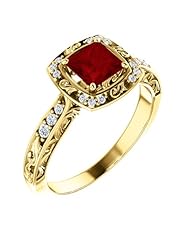 18K Yellow Gold 5.00x5.00mm Princess Cut Chatham Created Ruby and Diamond Ring -- LIFETIME WARRANTY