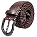 Braided Stretch Elastic Belt Pin Oval Solid Black Buckle Leather Loop End Tip Men/Women/Junior (Brown, Medium 32
