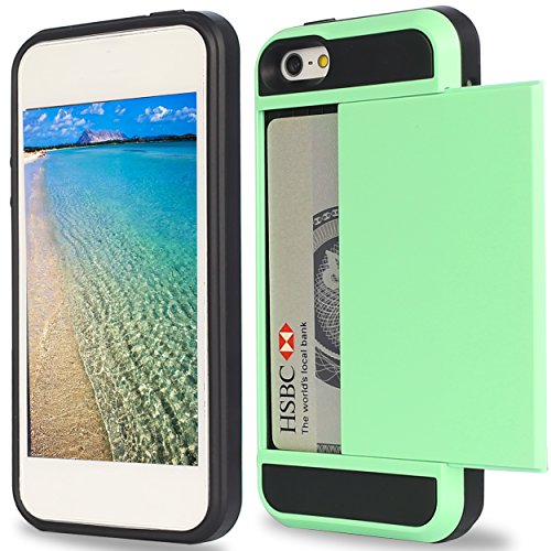 iPhone 5s Case,iPhone SE Case,iPhone 5 Case,by Ailun,Protective Shell-Smooth Card Slider Wallet&Flexible Shockproof Rubber Bumper&Anti-scratch PC Back Cover,Siania Retail Package[Mint Green]