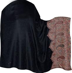 Woolen Shawl Antique Paisley Border Embroidered Wrap 80 x 40 inches (psley322)