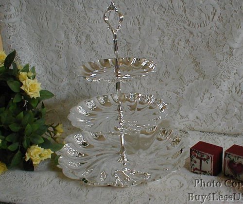 Tidbit Wedding Holiday Silver 3 Tier Serving Tray