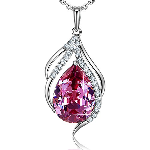 Sue's Secret Fuchsia Pink Teardrop of Angel Pendant Necklace Jewelry Gift with Crystals from Swarovski