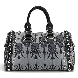 Demonia Grey Goth Satin Skull Stud Hand Bag Purse Punk