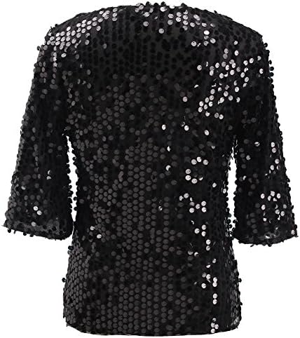 AOVCL Women Top Fashion Short Sleeves Sequins Tunic Shirts Blouses