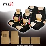 Universal Stylish Synthetic Leather Car SUV Seat Covers Set with Steering Wheel Covers Shoulder Pads and Carpet Floor Mats Set