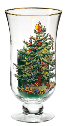 Spode Christmas Tree Glass Hurricane with Pillar Candle