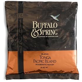 Buffalo & Spring Tonga Pacific Island Blend, Moderate Roast, Whole Bean Coffee, 2-Pound Bag