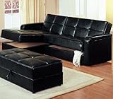 Black 2 Piece Chaise Storage Sofa & Storage Ottoman