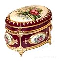 Jewelry Box, Oval Shape Victorian Floral Musical Box-Wine Red