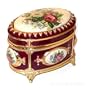 Jewelry Box, Oval Shape Victorian Floral Musical Box, Burgundy Red