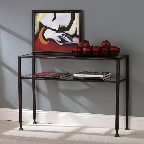 Southern Enterprises Black Sofa Table with Glass Top