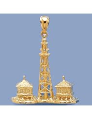 Gold Nautical Travel Charm Pendant 3-D Sanibel Island Lighthouse & Bldg