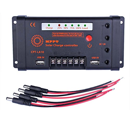 Sun YOBA 10A 12V/24V Solar Panel Regulator Charge Controller 100V Input & DC USB