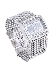 Women Bracelet Wristwatch Silver Plated Chain Rhinestone Bezel Rectangle Dial