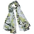 100% Satin Charmeuse Silk Newsprint Collage Long Scarf Shawl - Gold