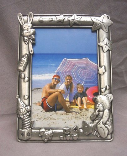 51FKnzaD5DL 4  6 Pewter Finished Childrens Picture/photo Frame Featuring a Teddy Bear, Jack in the Box, and Other Childrens Toys.