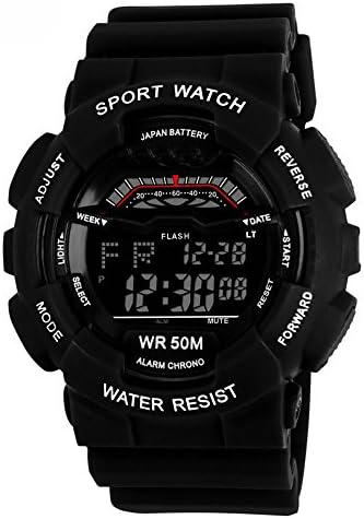 Boys Girls Cool Outdoor Water-proof Digital Sports Watche With Date Alarm Black