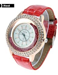 Fashion Round Case Quartz Watch Wristwatch Timepiece with Rhinestones Decor for Lady Female - Red