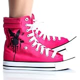 Playboy Bunny Womens High Top Sneakers Skate Shoes Pink Lace up Boots