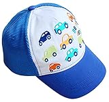 EOZY 可愛い キッズキャップ ベビーハット 野球帽 男の子 男児帽子 子供用 ジュニア 車柄 刺繍 メッシュ カジュアル 紫外線対策 お出かけ ブルー 50cm
