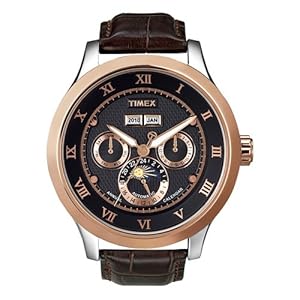 unisex Timex T2N290@Mns Twotone Brwn Strap Date,, Arabic numerals