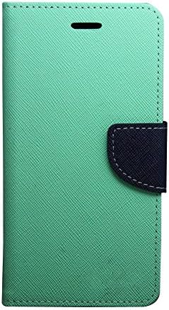 HEZONG Dual Color Deluxe Wallet Leather Flip TPU Stand Case Cover for Sony Xperia C3 S55 Phone (Mint+Navy)