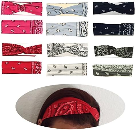 6 Color Pack - Bandana Headband Hair Wrap Scarf Paisley Twisted 3" Stretchabable Yoga