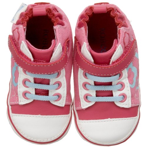 Robeez Mini Shoez Kids' Flower High Top Boot,Pink,9-12 Months (4 M US Toddler)