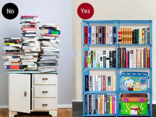 Wakrays 4-Shelf Portable Bookcase Storage Adjustable Space Saving Bookshelf (Blue)