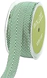 May Arts 3/4-Inch Wide Ribbon, Green Twill with Chevron Stripes