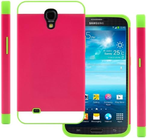 Galaxy Mega Case (Hot Pink / Lime Green), Samsung Galaxy Mega 6.3" CellJoy (Will NOT Fit Mega 2) [Vivid Hybrid] Dual Layer TPU Case Phone Cover Skin **Card Storage** For i9200