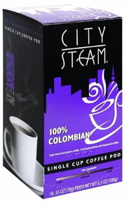 City Steam 17510 100-Percent Colombian Single Cup Coffee Pods, 18-count