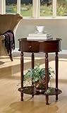 IMAGE OF 2-Tier Traditional Style Oval Accent Table With Storage Drawer And Bottom Shelf In Warm Brown Finish. (Item# Vista Furniture CF900957)
