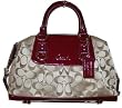 Coach Signature Ashley Sateen Satchel Handbag 15443 Khaki Garnet Red